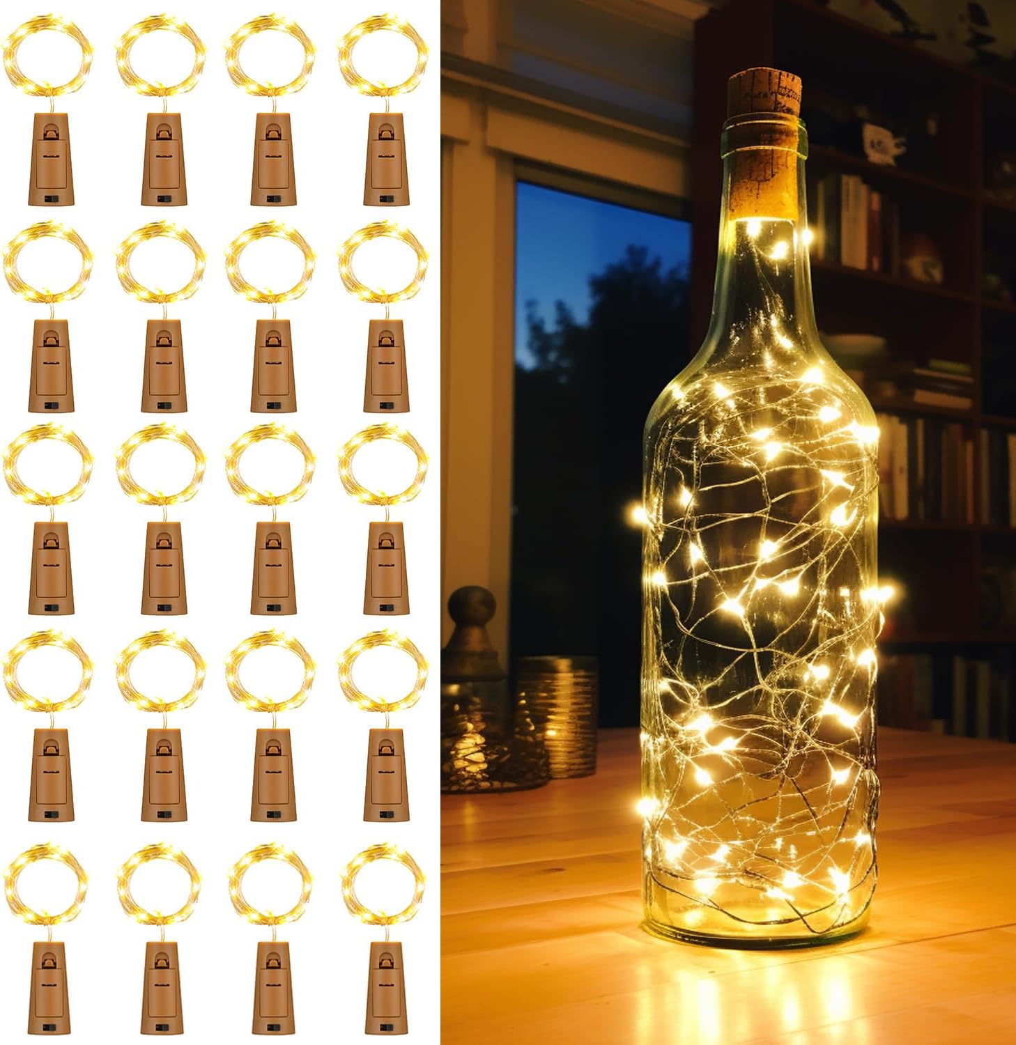 20 Pack Wine Bottle Lights with Cork Battery Operated 3.3ft 20 LED Silver Wire C...