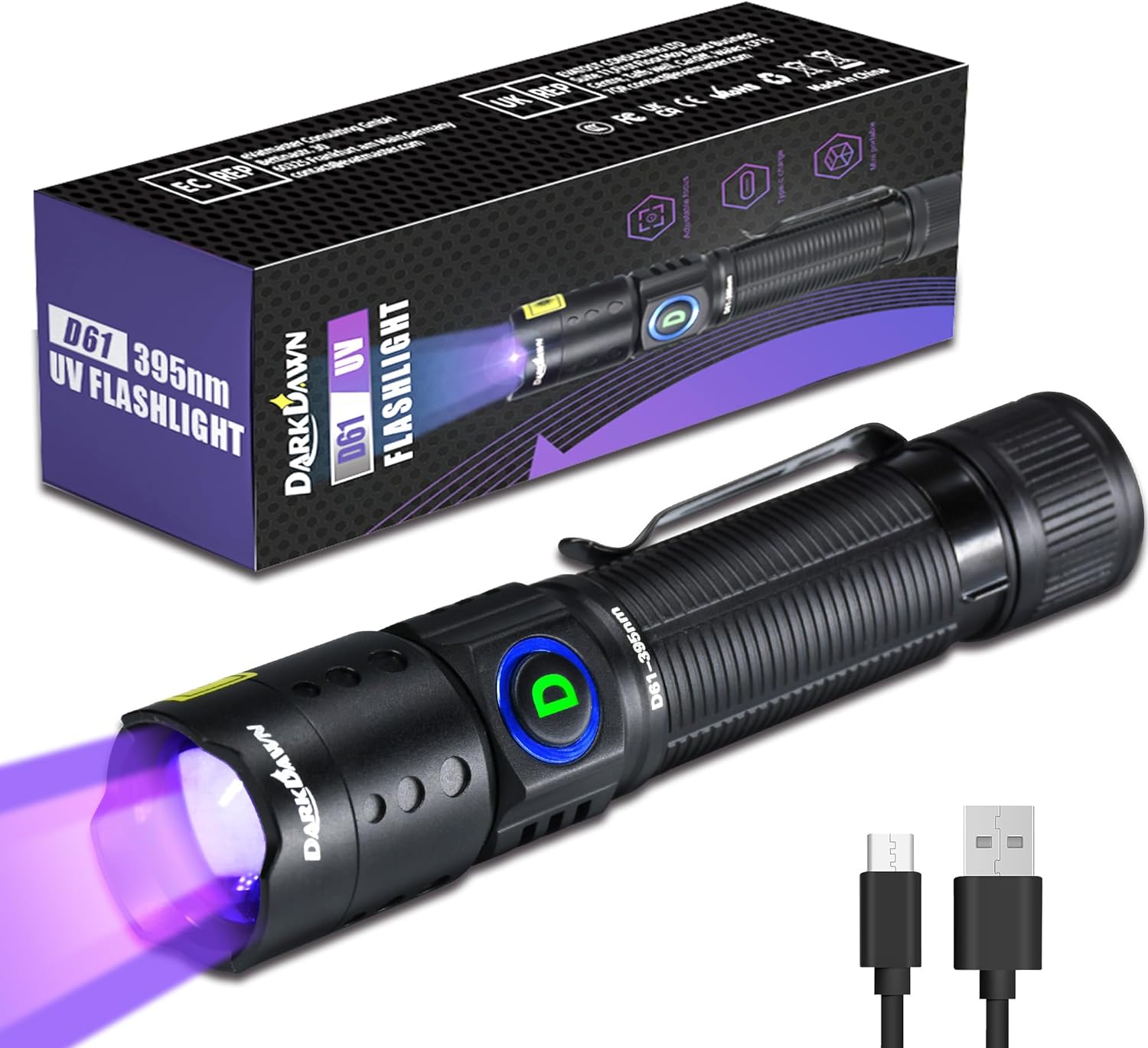 DARKDAWN UV Flashlight, Special Ultraviolet LED Blacklight with 395nm, Innovativ...