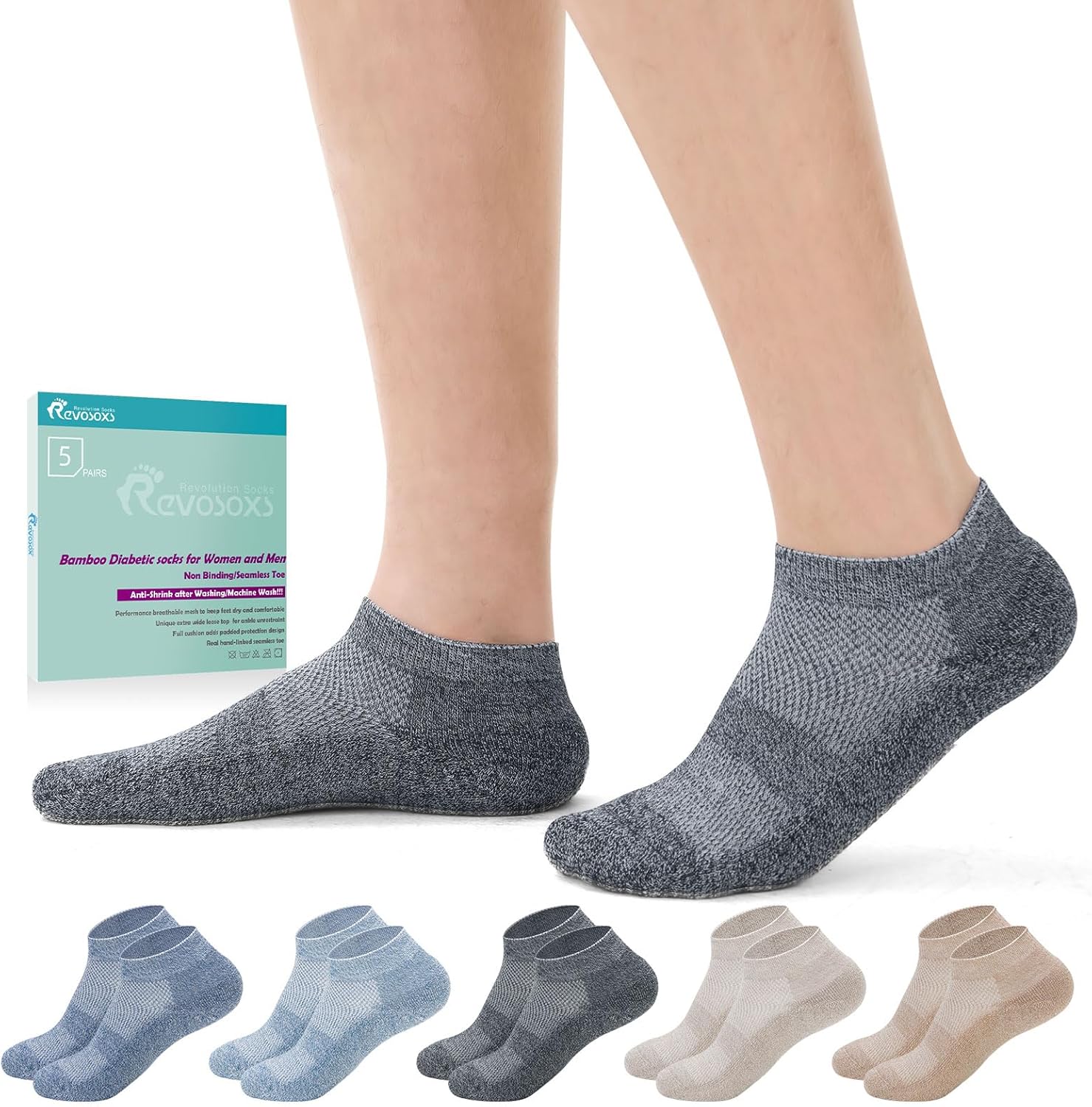 Diabetic Bamboo Socks for Men and Women,5 Pairs Non-Binding Low Cut Diabetic Soc...