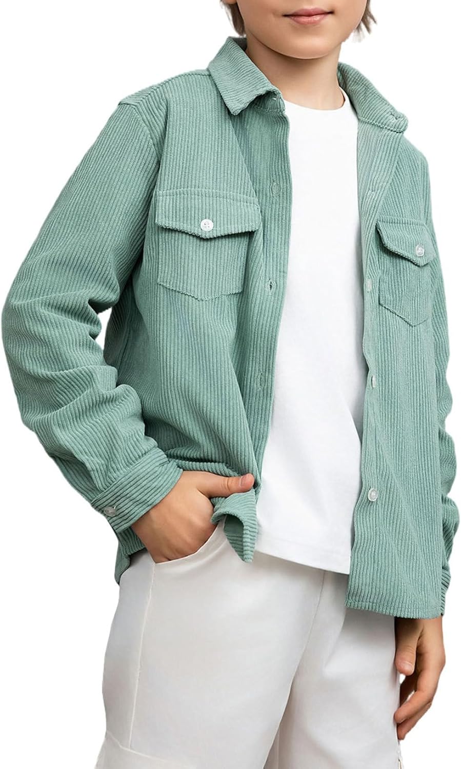 blibean Boy Corduroy Long Sleeve Shirt Shacket with Pockets Size 6-15 Years Old...
