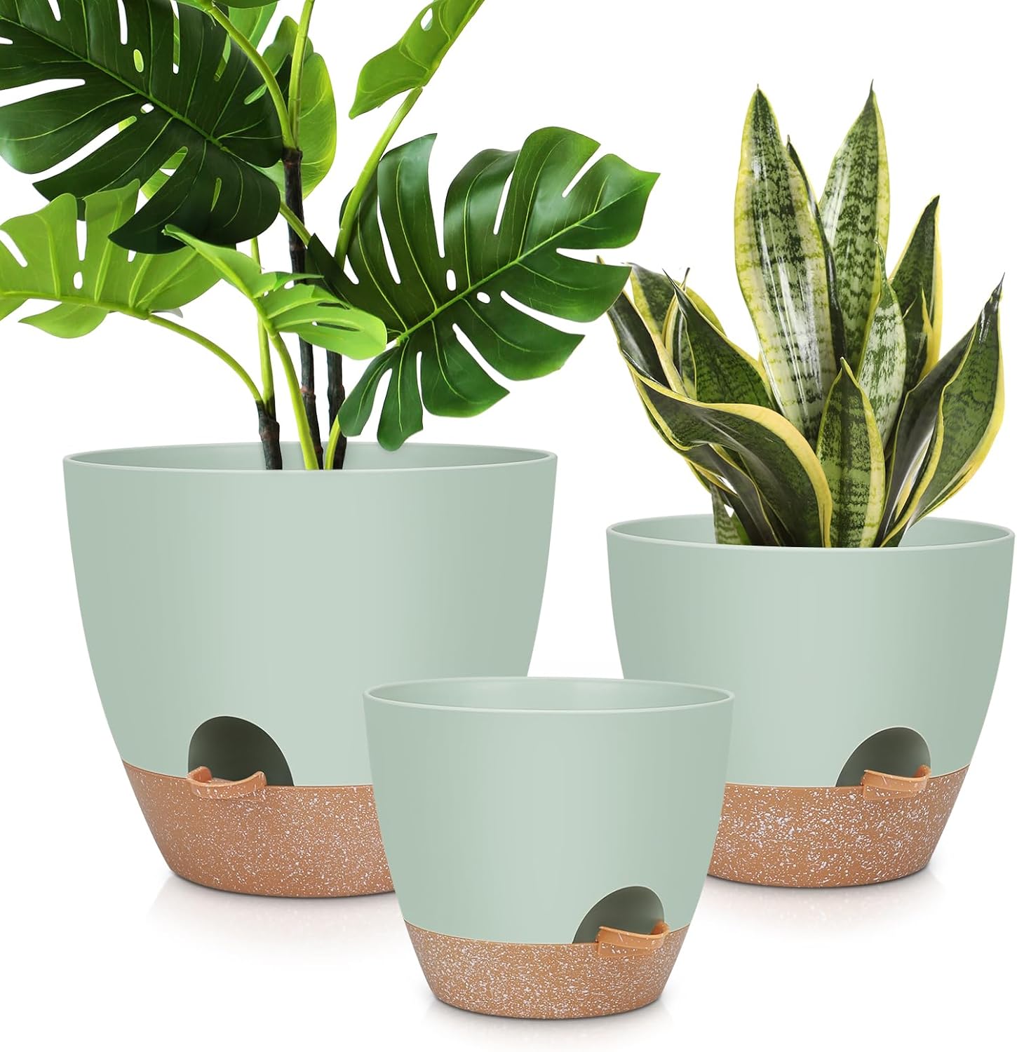Self Watering Plant Pots, Multi Size Flower Pots 3 Pack with Drainage Holes, Uni...
