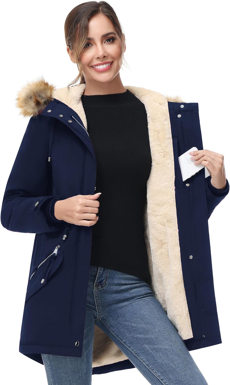 ANOTHER CHOICE Women's Hooded Winter Coat Waterproof Parka Jacket Warm Sherpa FL...