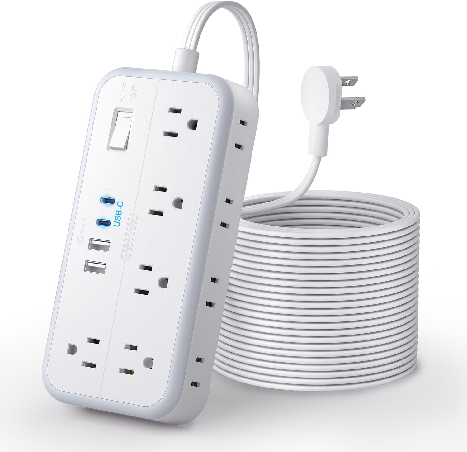 Flat Extension Cord 25 FT, NTONPOWER Surge Protector Power Strip, 10 Widely Spac...