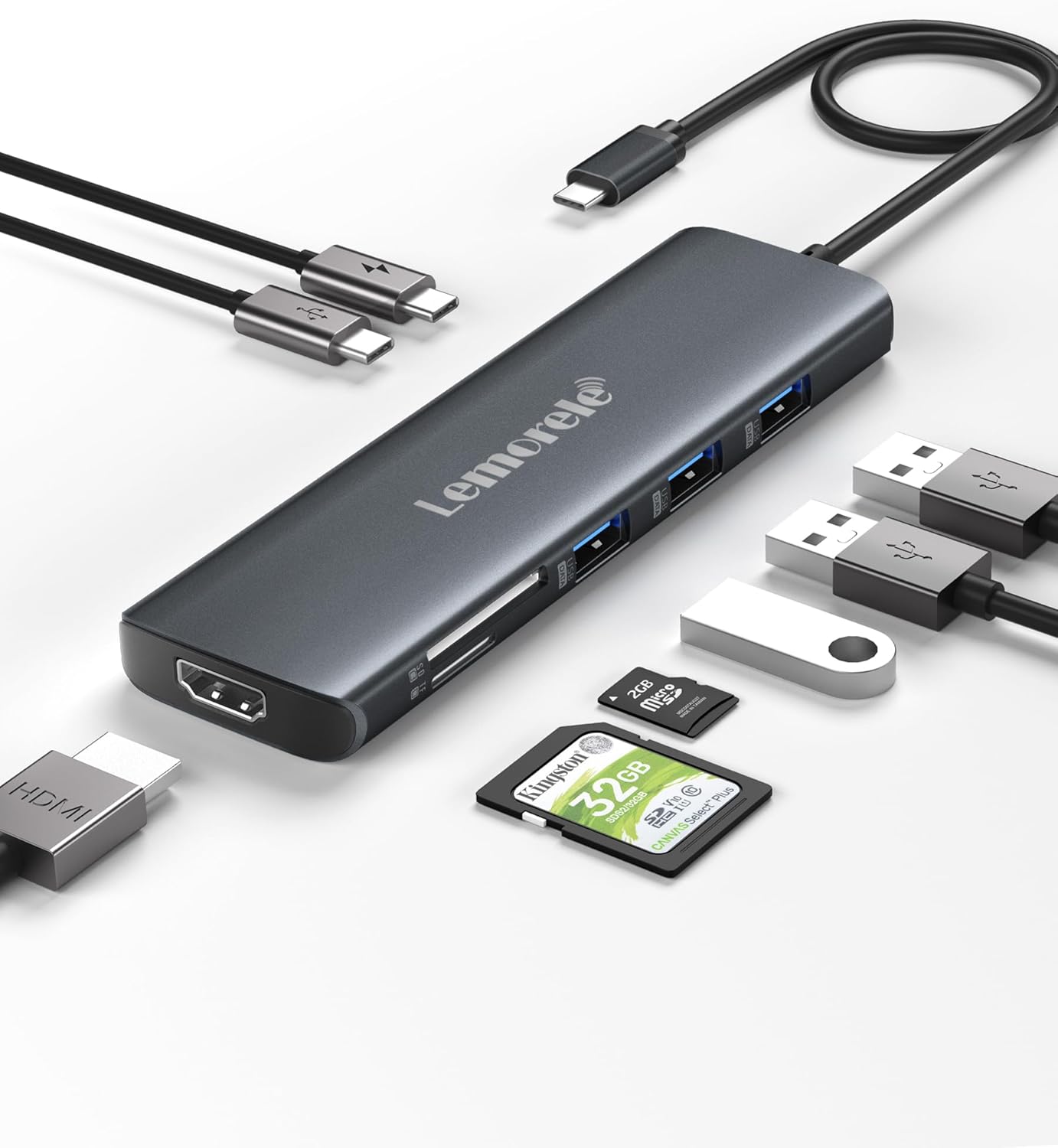 Lemorele USB C Hub 8-in-1 Adapter, USB-C Hub with 4K HDMI Output, 100W Power Del...