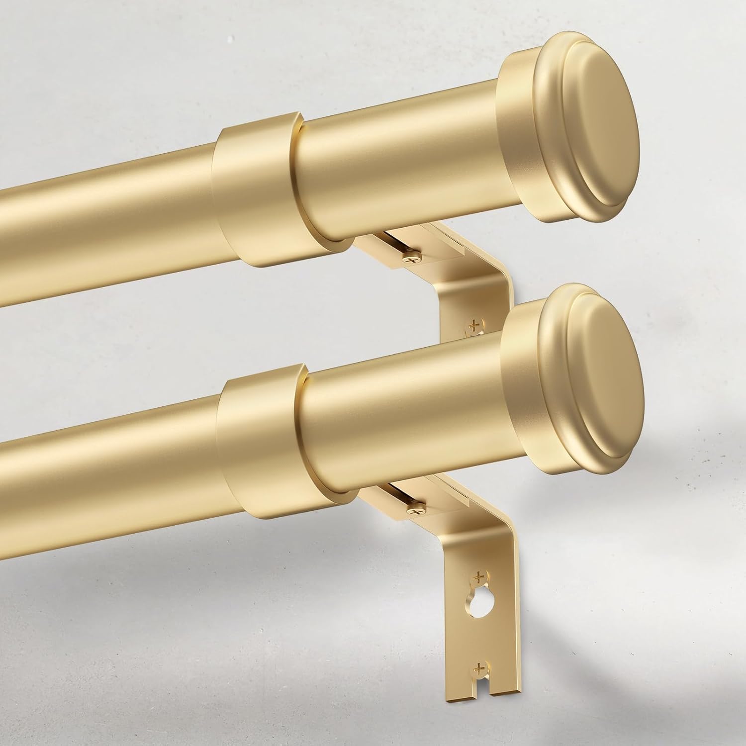 2 Pack Heavy Duty Curtain Rods for Windows 66 to 120 Inch, 1 Inch Gold Curtain R...