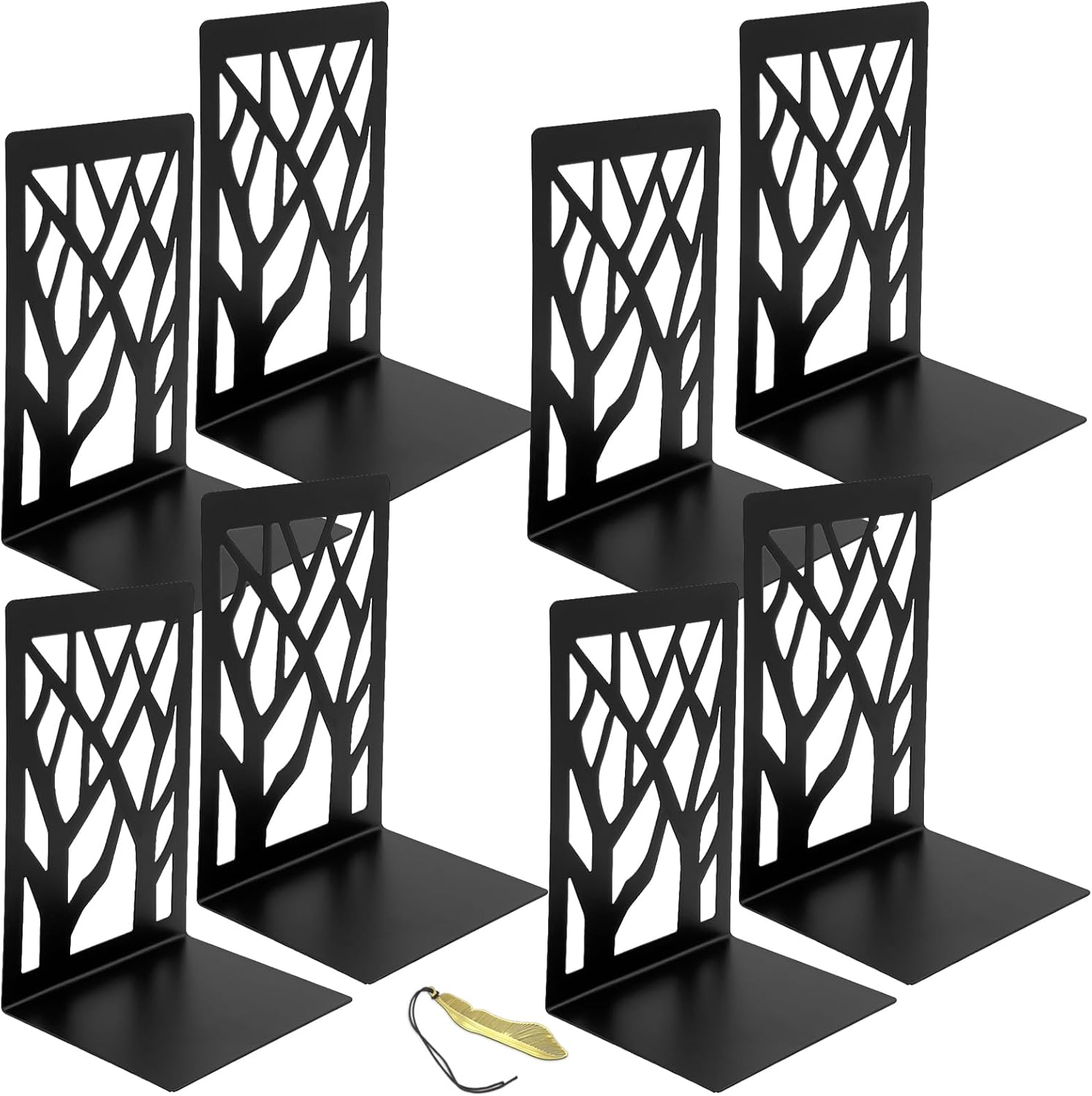 Mgood Book Ends, Metal Bookends, 4 Pair Black Book Ends for Shelves, Heavy Duty...