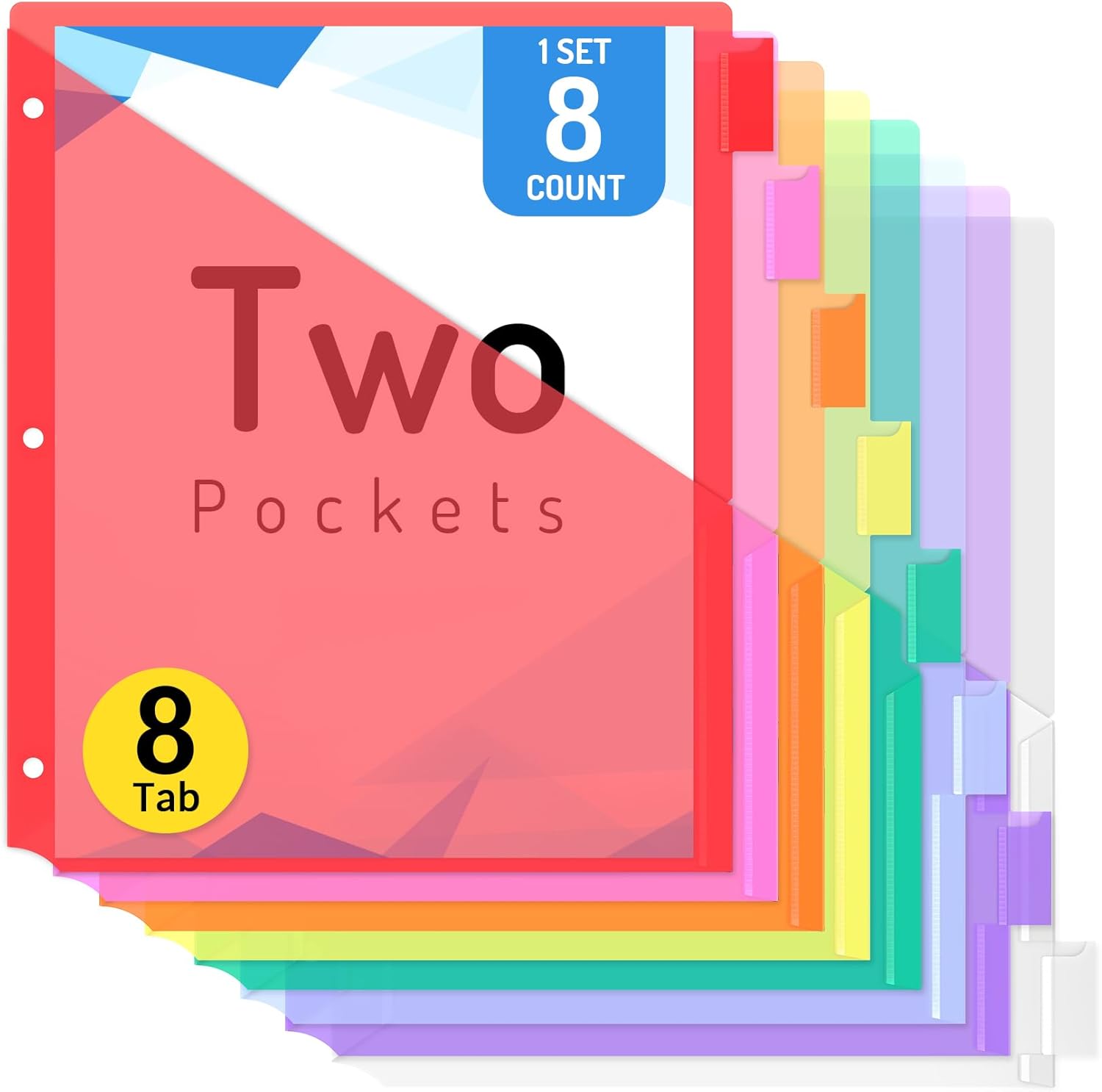Forvencer 8 Count Dividers with Pockets, 8 Tab Dividers for 3 Ring Binder with P...