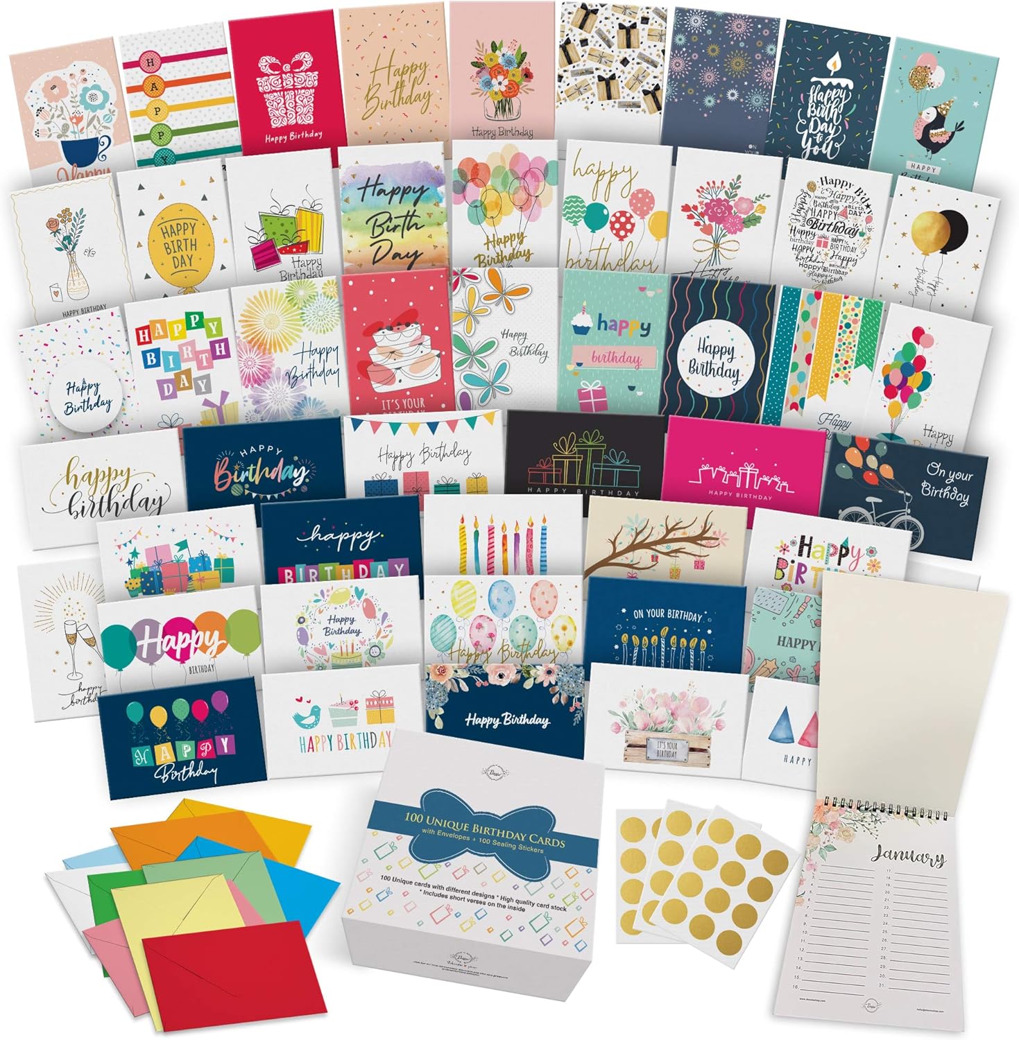 Dessie 100 Unique Birthday Cards Assortment with Greetings Inside for Businesses...