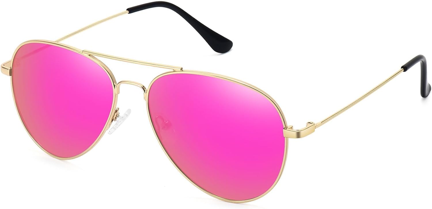 WOWSUN Classic Polarized Aviator Sunglasses for Women Men Golden Frame Purple Pi...