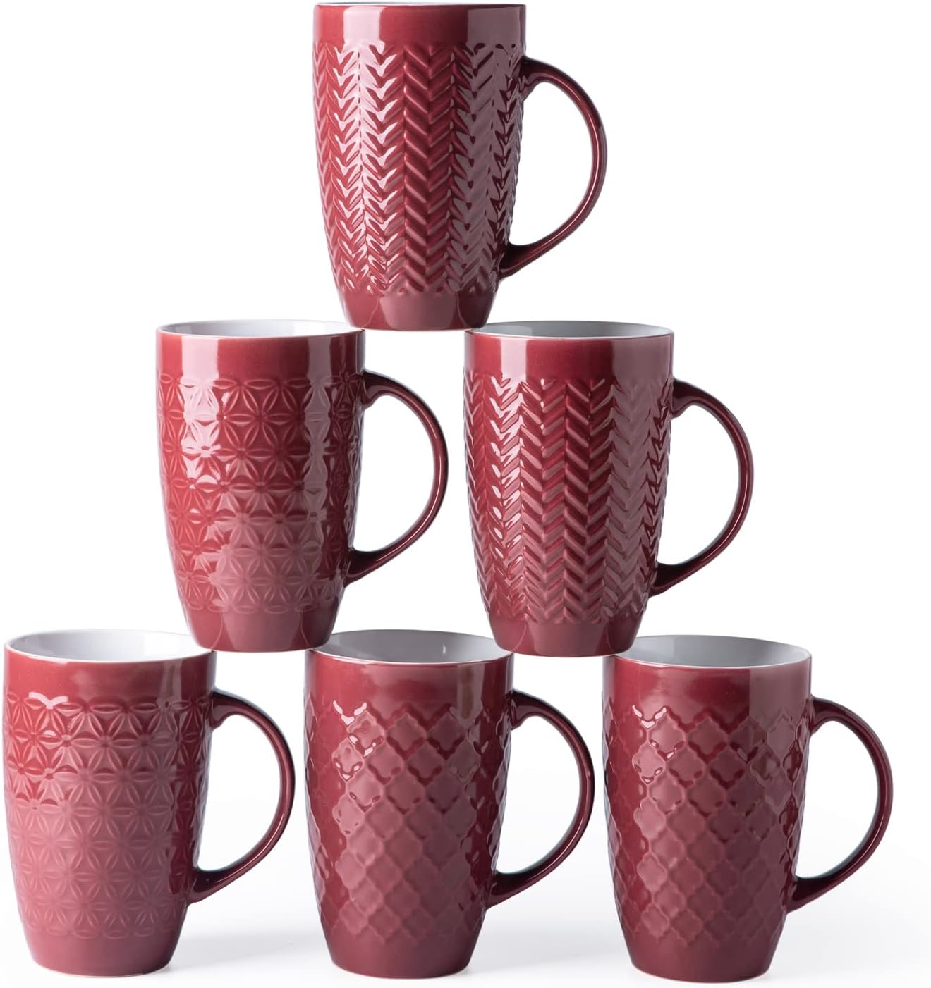 AmorArc Extra Large Coffee Mugs Set of 6, 22oz Ceramic Tall Coffee Mugs with Tex...