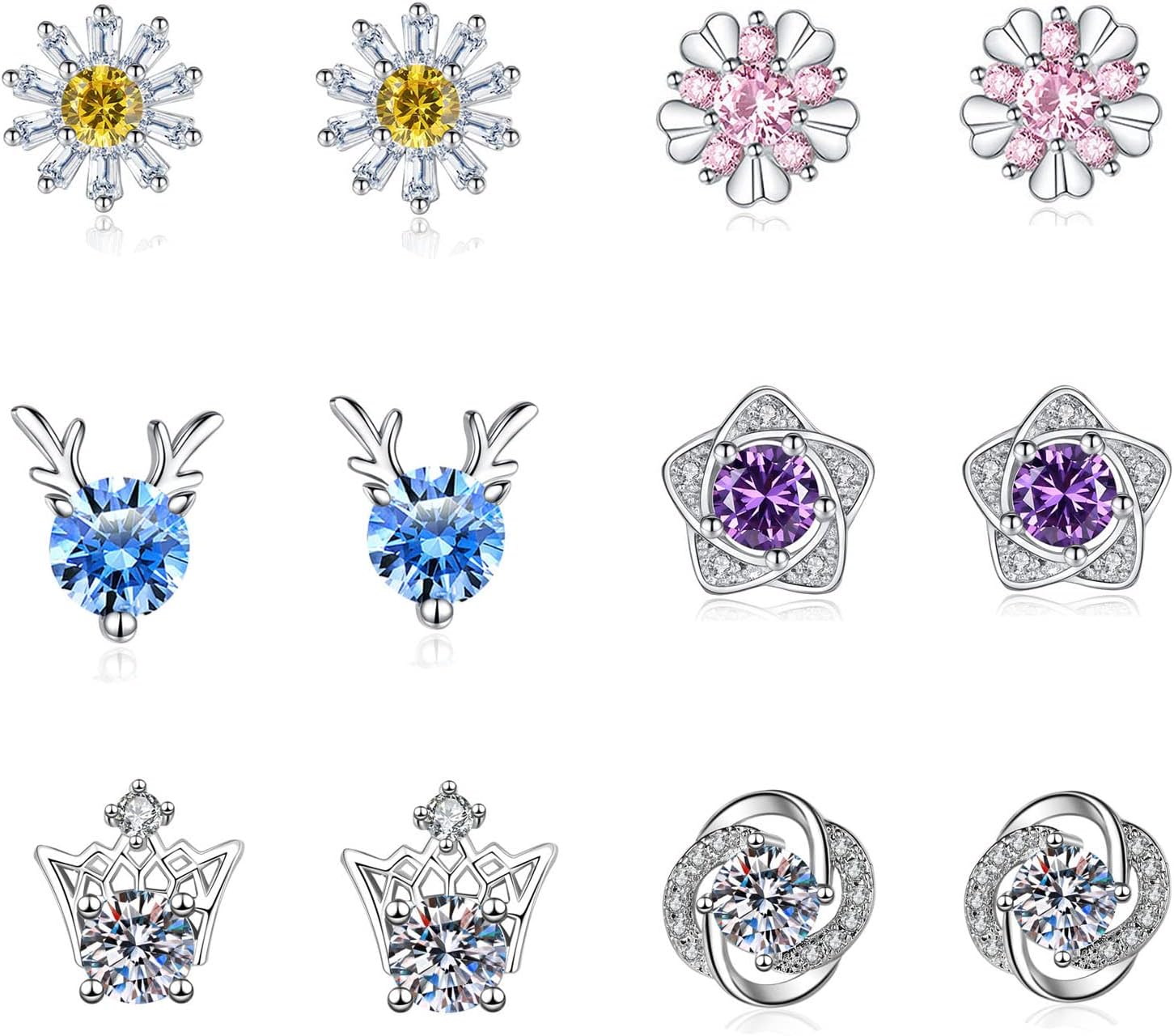 GUROTD 4 Pairs Sterling Silver Stud Earrings for Women Girls 925 Silver Stud Ear...
