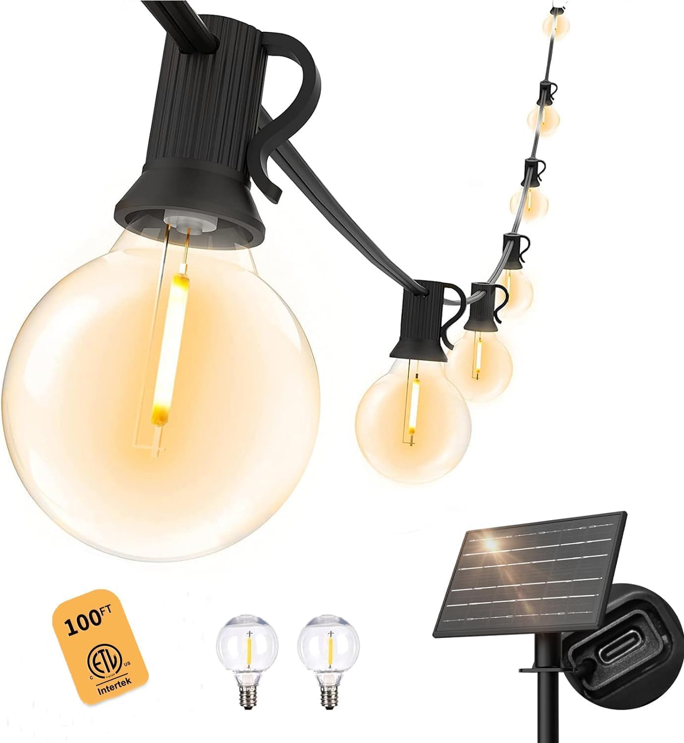 Yuusei 100 FT Solar String Lights Outdoor, Patio Lights for Outside with 50+2 Sh...