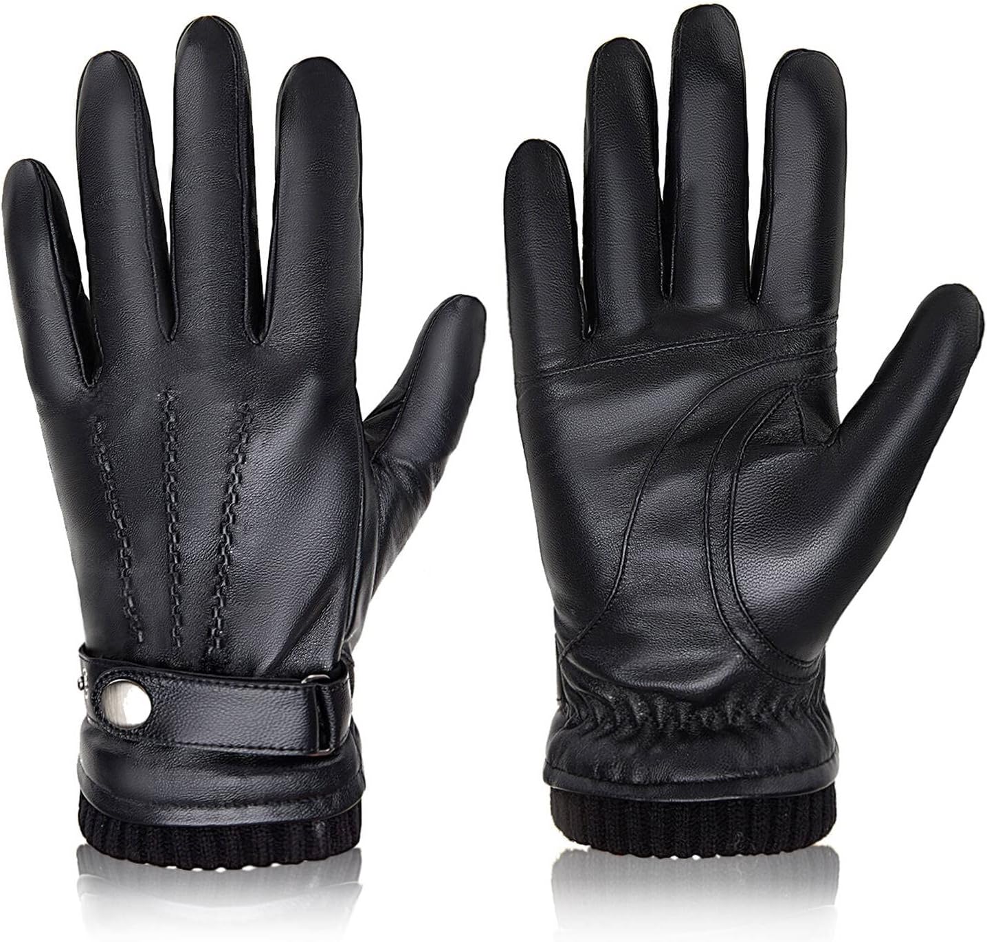 BISON DENIM Winter Genuine Sheepskin Leather Gloves for Men, Touchscreen Texting...
