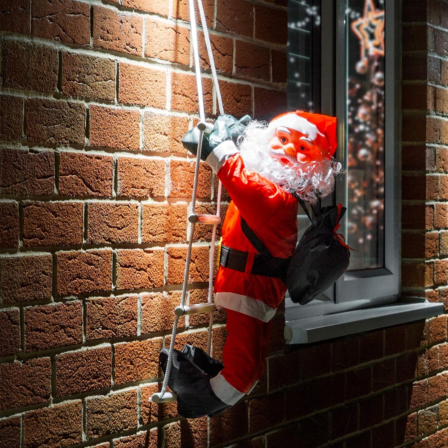 GloBrite 60cm Hanging Santa Climbing Rope Ladder - Large Outdoor Christmas Decor...