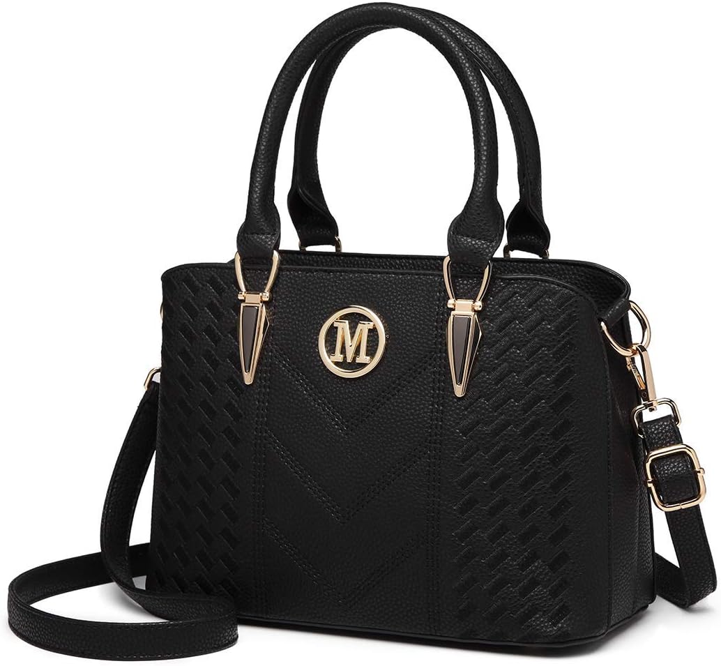Miss Lulu Handbag for Women, Woven and Chevron Pattern, M Logo on The Front, Top...