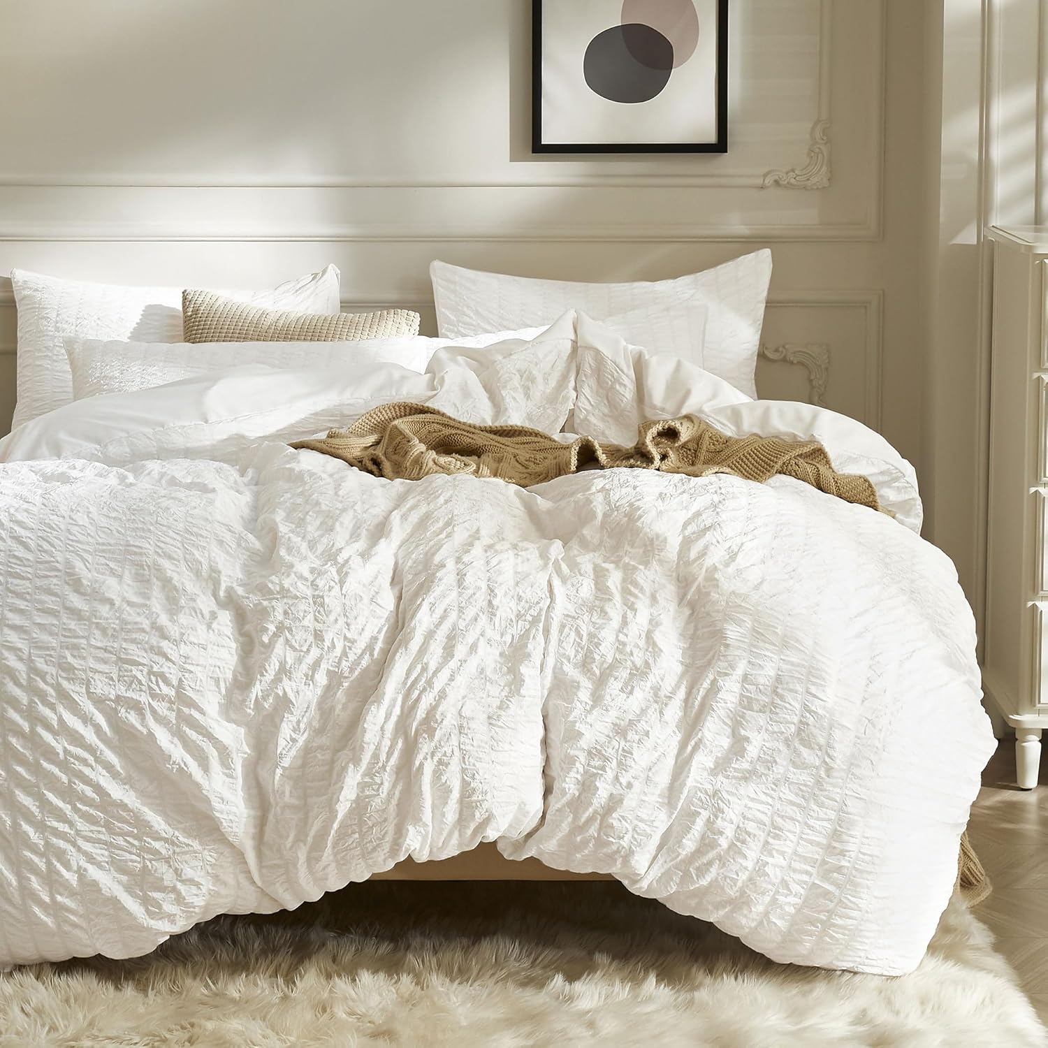 JELLYMONI White Duvet Cover Twin Size, 3pcs Washed Microfiber Bedding Set, Soft...