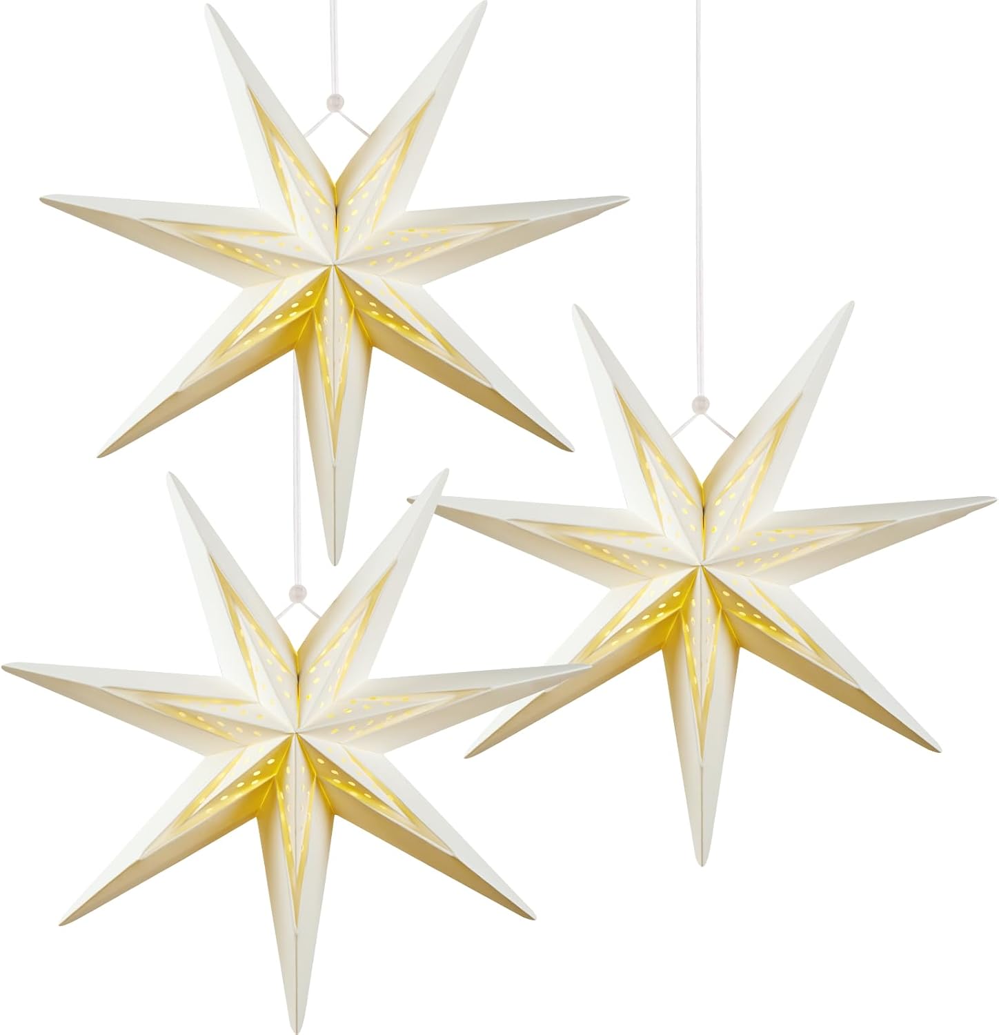 SUNBEAUTY Christmas Paper Stars 7 Pointed 12 Inch White Hanging Paper Star Lante...