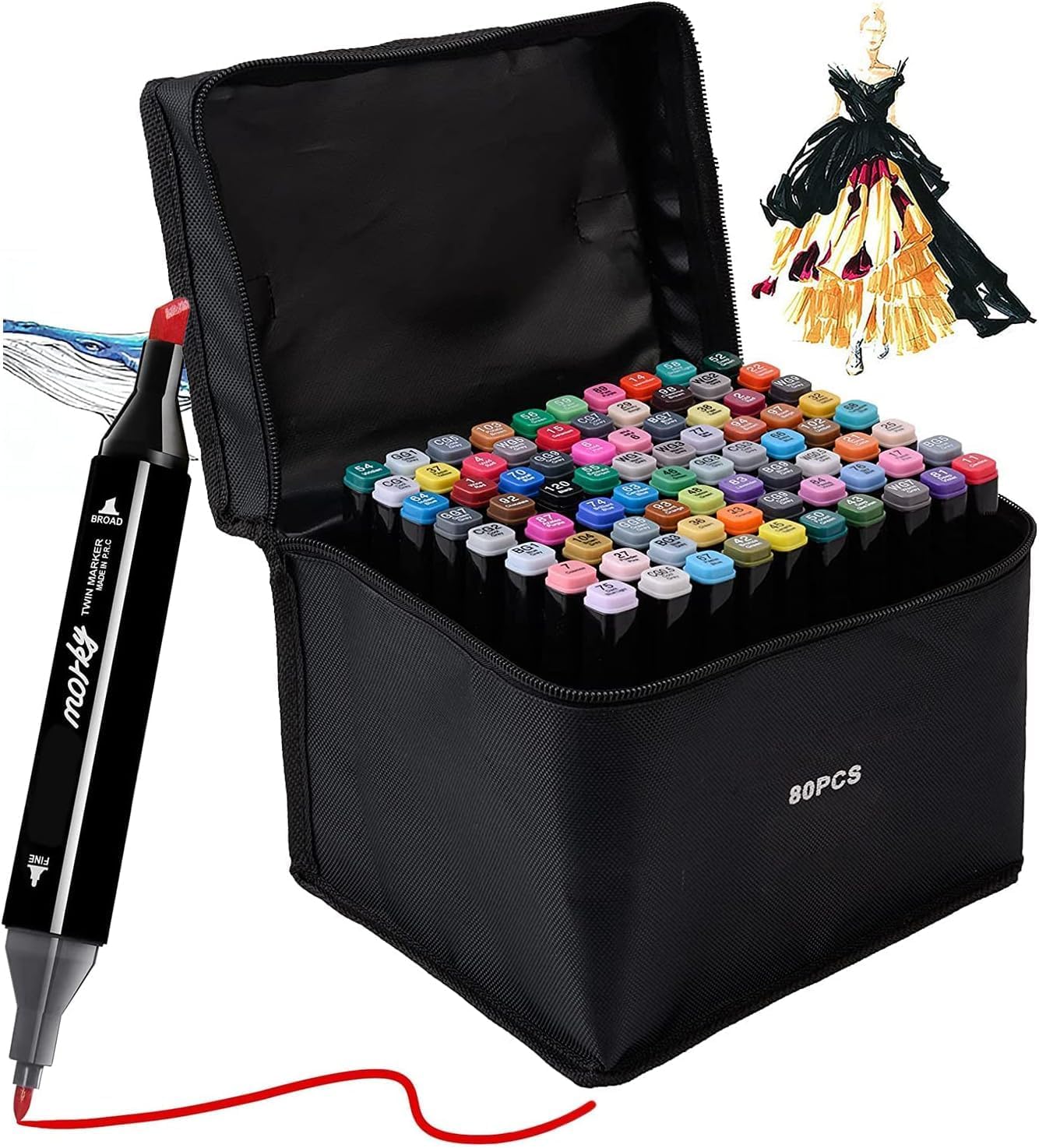 80 Colors Alcohol Markers Set, Dual Tips Blender Art Markers for Drawing Sketchi...