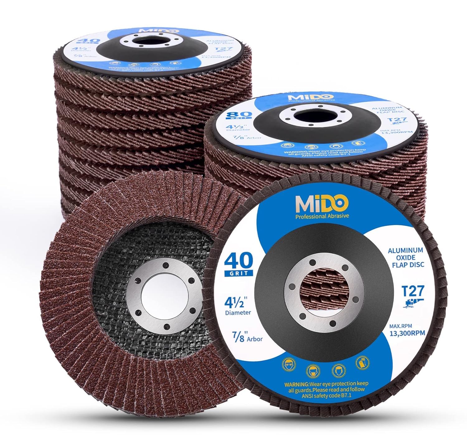 MIDO Professioanl Abrasive Flap Discs 115mm 20 PCS 40/60/80/120 Assorted Grit Gr...