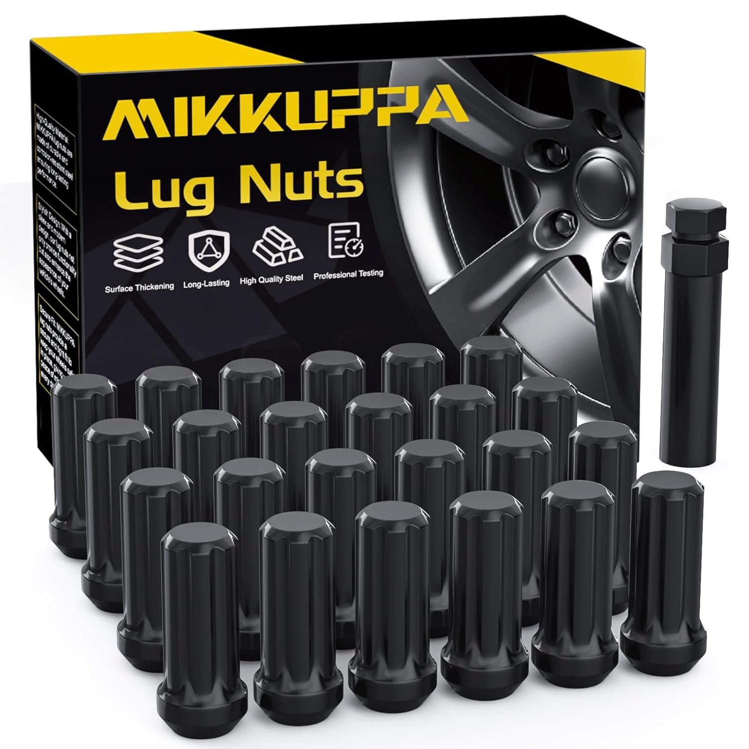 MIKKUPPA M14x1.5 Lug Nuts Black - 24PCS Spline Large Acorn Seat Lug Nuts Replace...