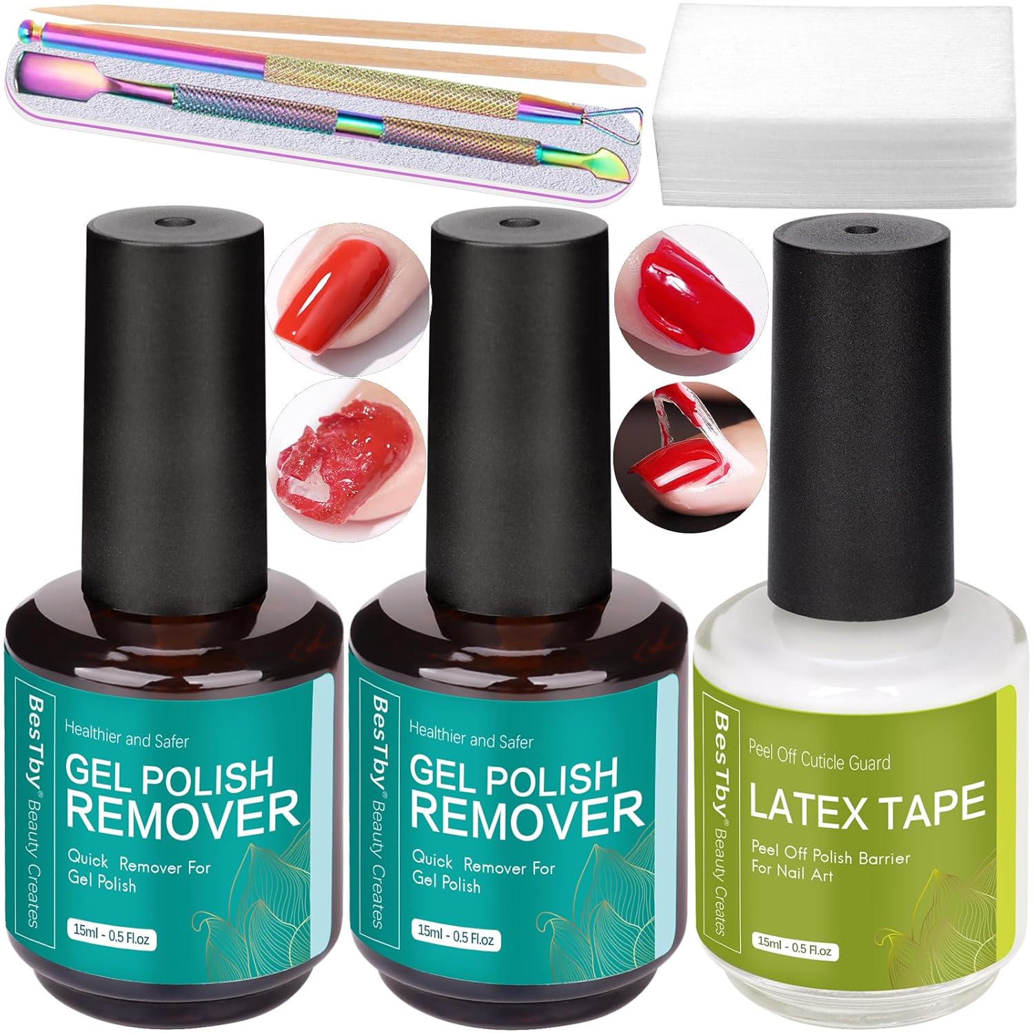 Gel Nail Polish Remover (2 PACKS 15ML), Professional Gel Polish Remover 3-5 Minu...