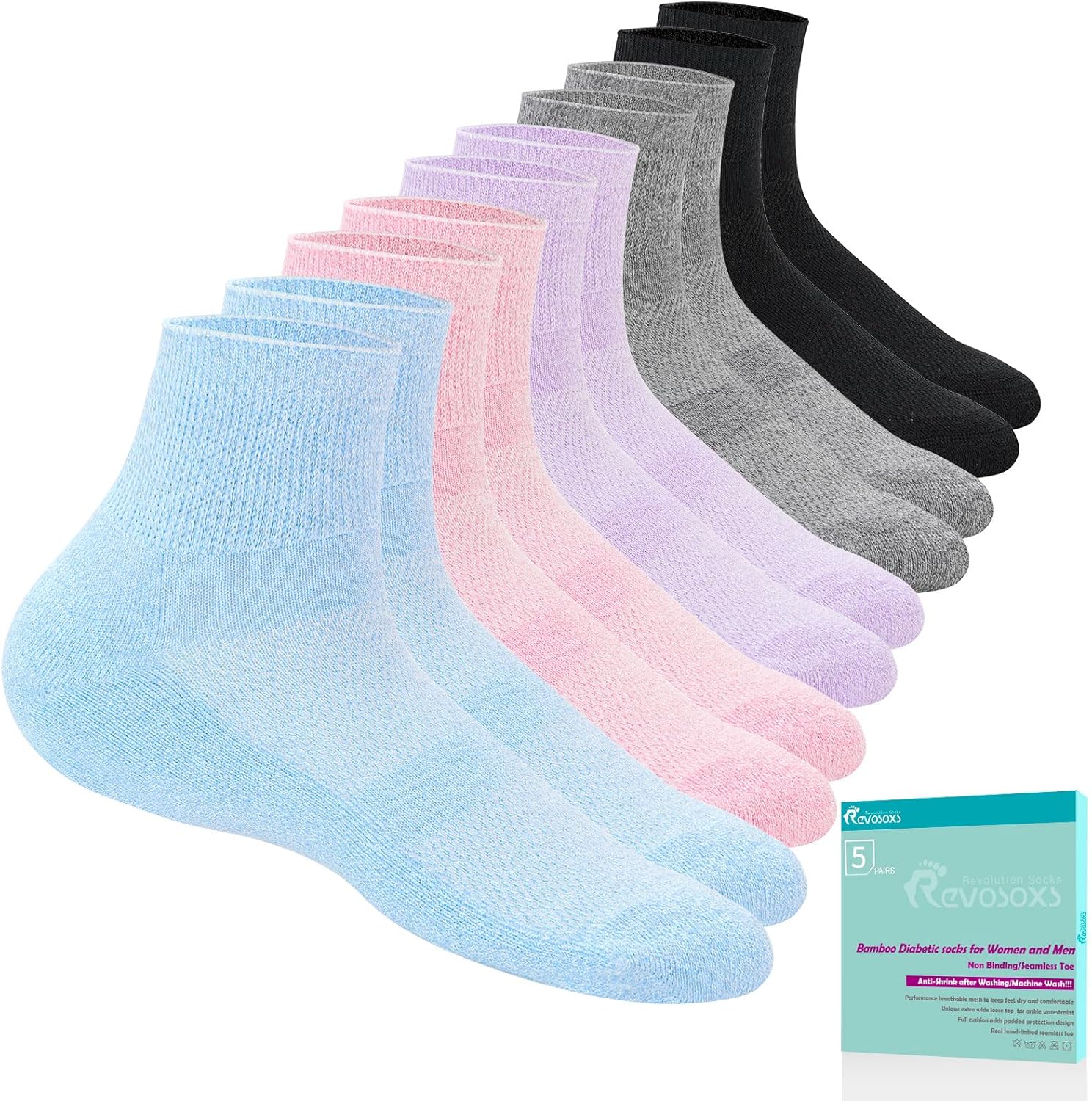 Diabetic Socks for Women Men,5 Pairs Bamboo Viscose Non Binding Diabetic Ankle S...