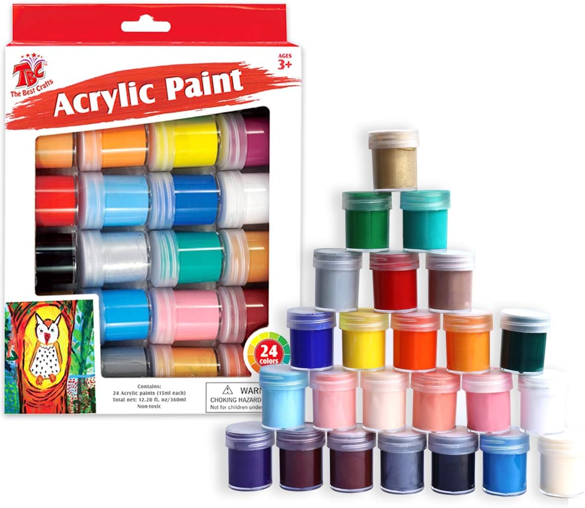 TBC The Best Crafts Acrylic Paint Set, 24 Basics Colors with Bottles (15ml/0.5oz...