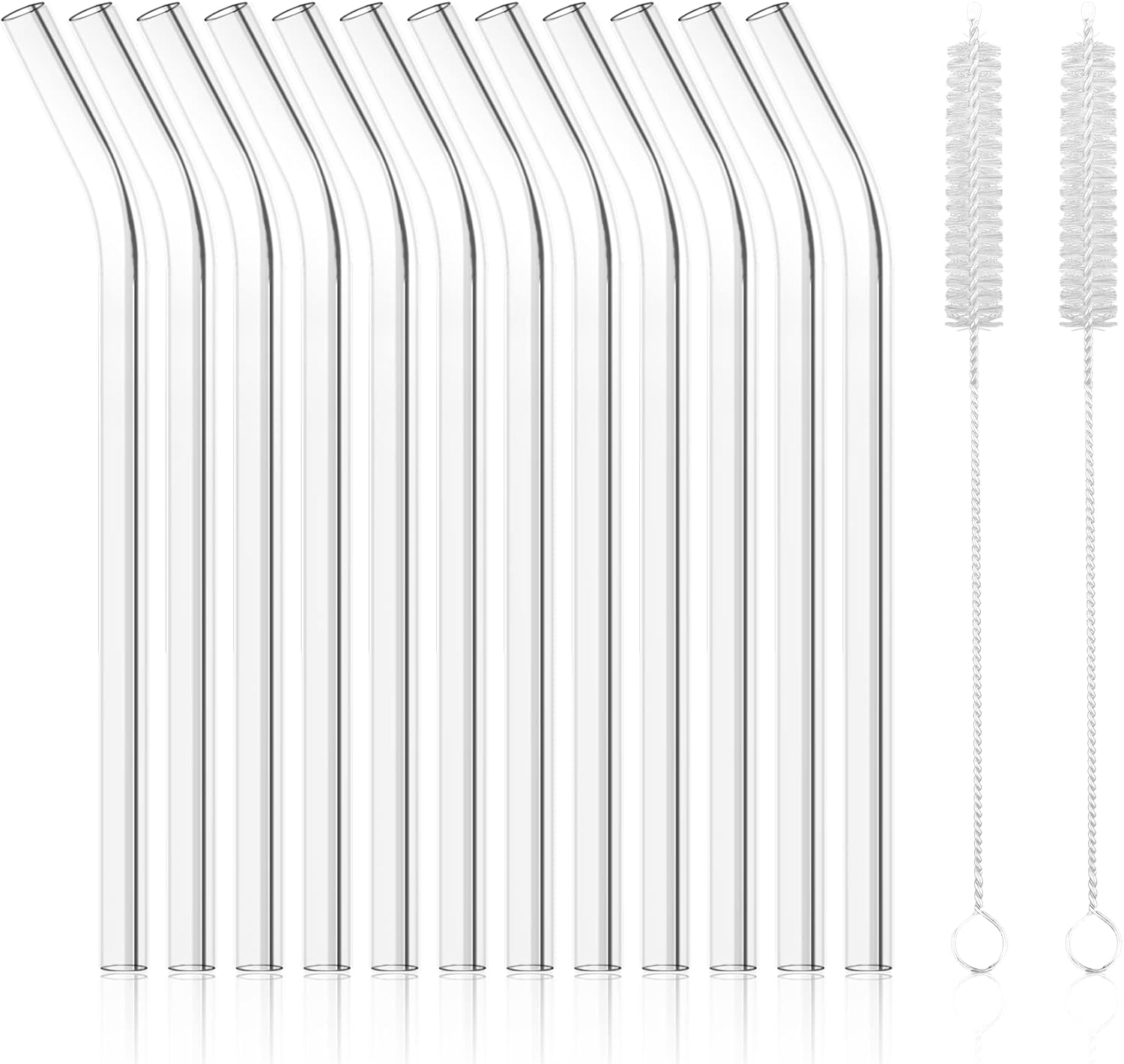 Antner 12 Pack Reusable Glass Straw, 8.5" x 10MM Bent Clear Glass Drinking Straw...
