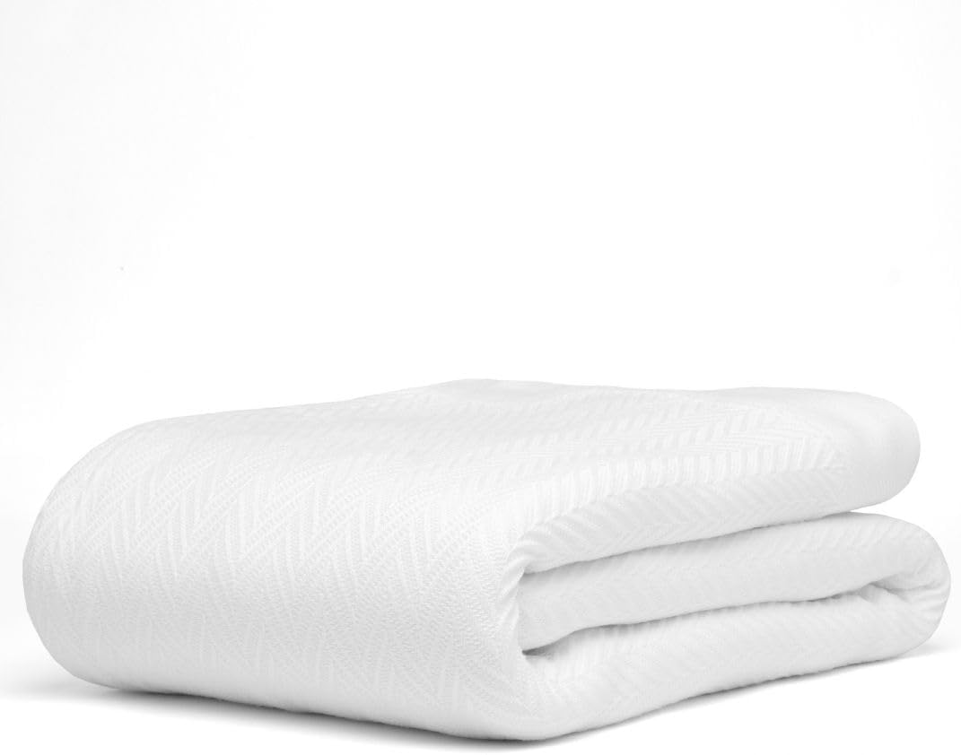 100% Cotton Herringbone Weave Blankets, 90"X90" Queen, Throw Blanket for Bed, Al...