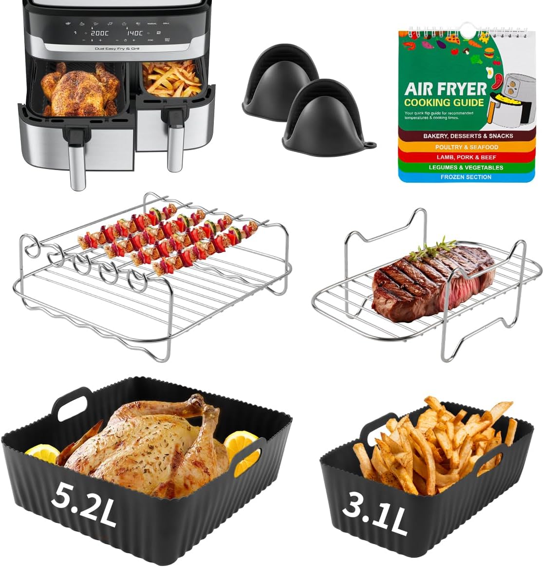 Air Fryer Accessories with Magnetic Cookbook for Tefal Easy Fry 5.2L/3.1L, for T...