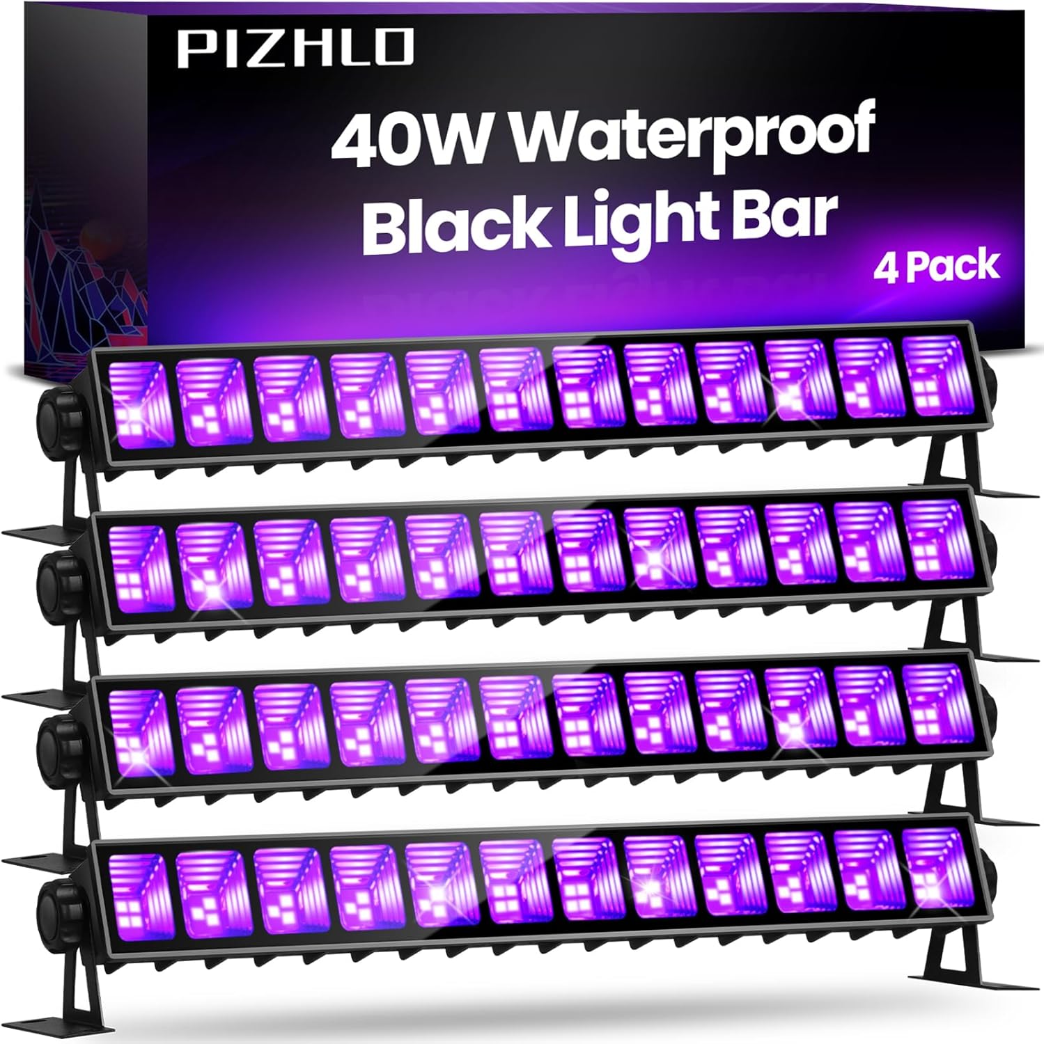 Upgraded 4 Pack 40W Blacklight Bar, IP66 Waterproof LED Black Light with Plug+Sw...