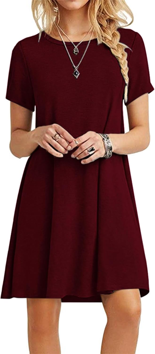 MOLERANI Women's Casual Plain Simple T-Shirt Loose Dress XX-Large 01 Wine Red