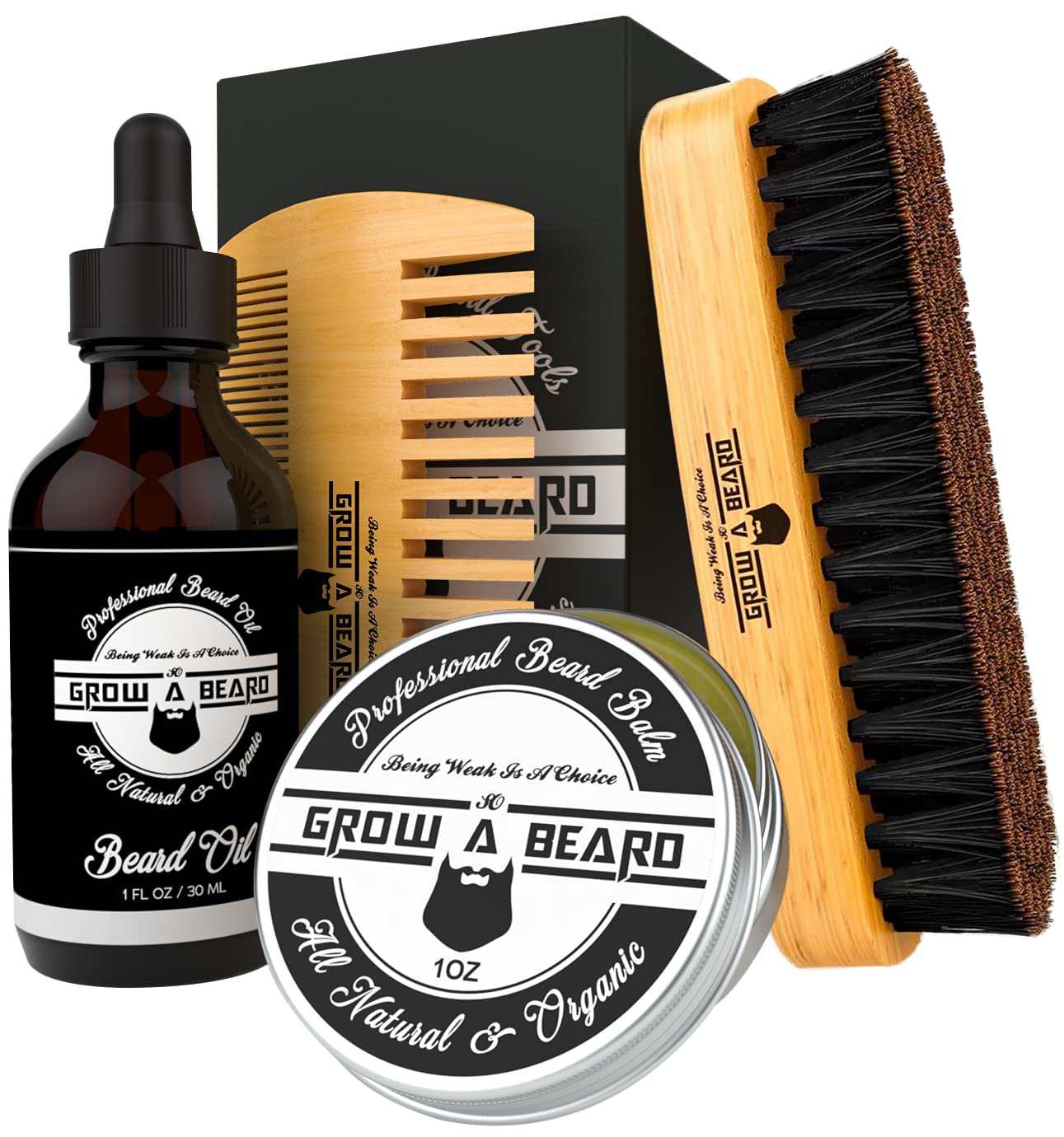 Beard Grooming Kit for Men - Bamboo Travel Set With Brush, Comb, Oil & Balm for...