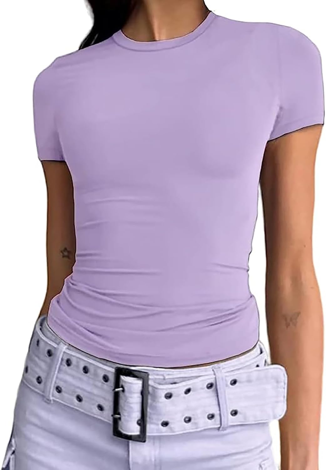 Women's Basic Slim Fit T-Shirt Top Short Sleeve Y2K Tops TikTok Influence Crop T...