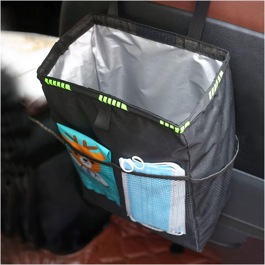 Hanging Car Trash Can with Storage Pockets, Waterproof Leakproof Oxford Auto Gar...