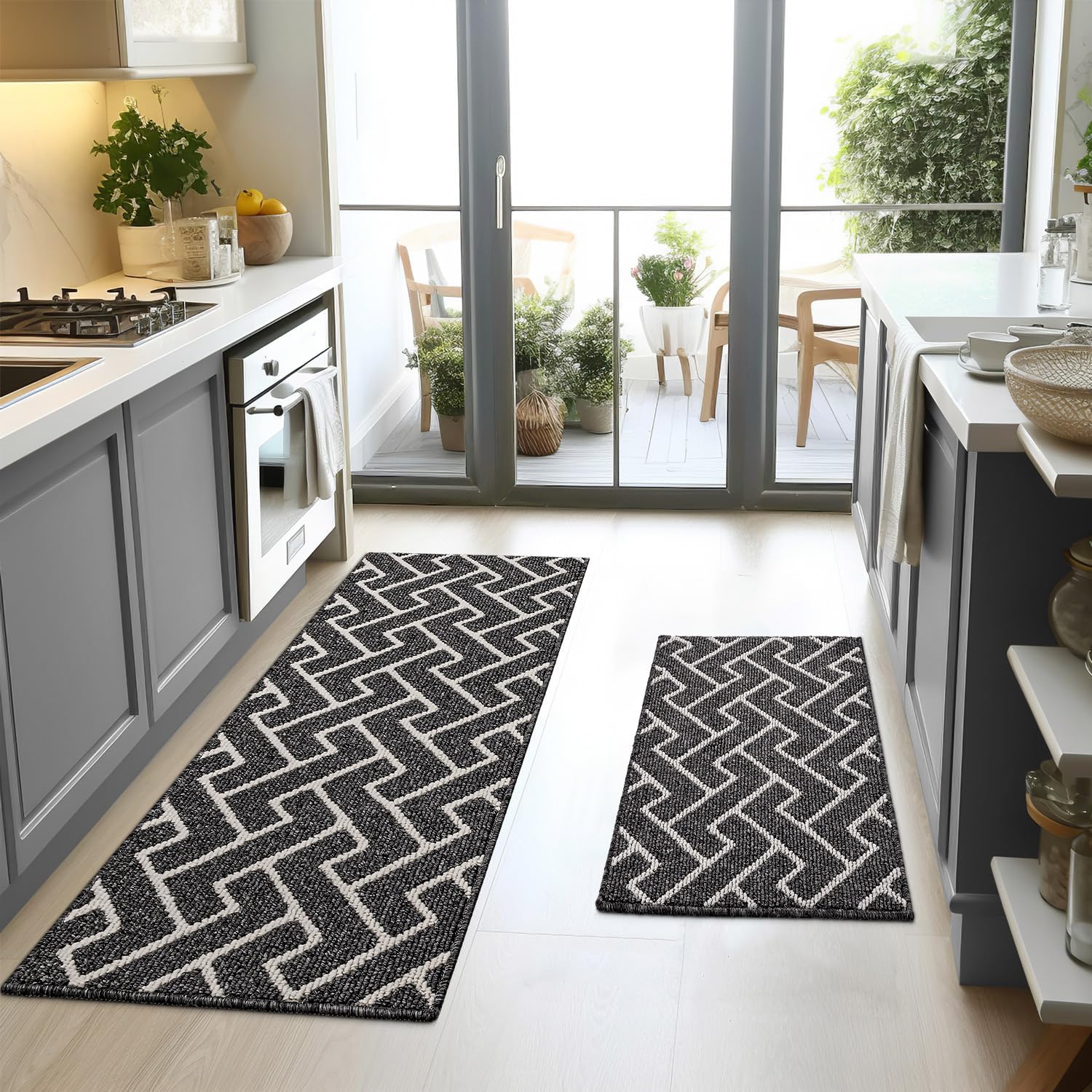 hicorfe Kitchen Rugs and Mats Sets,2 Pieces Super Absorbent Polypropylene Non-Sl...