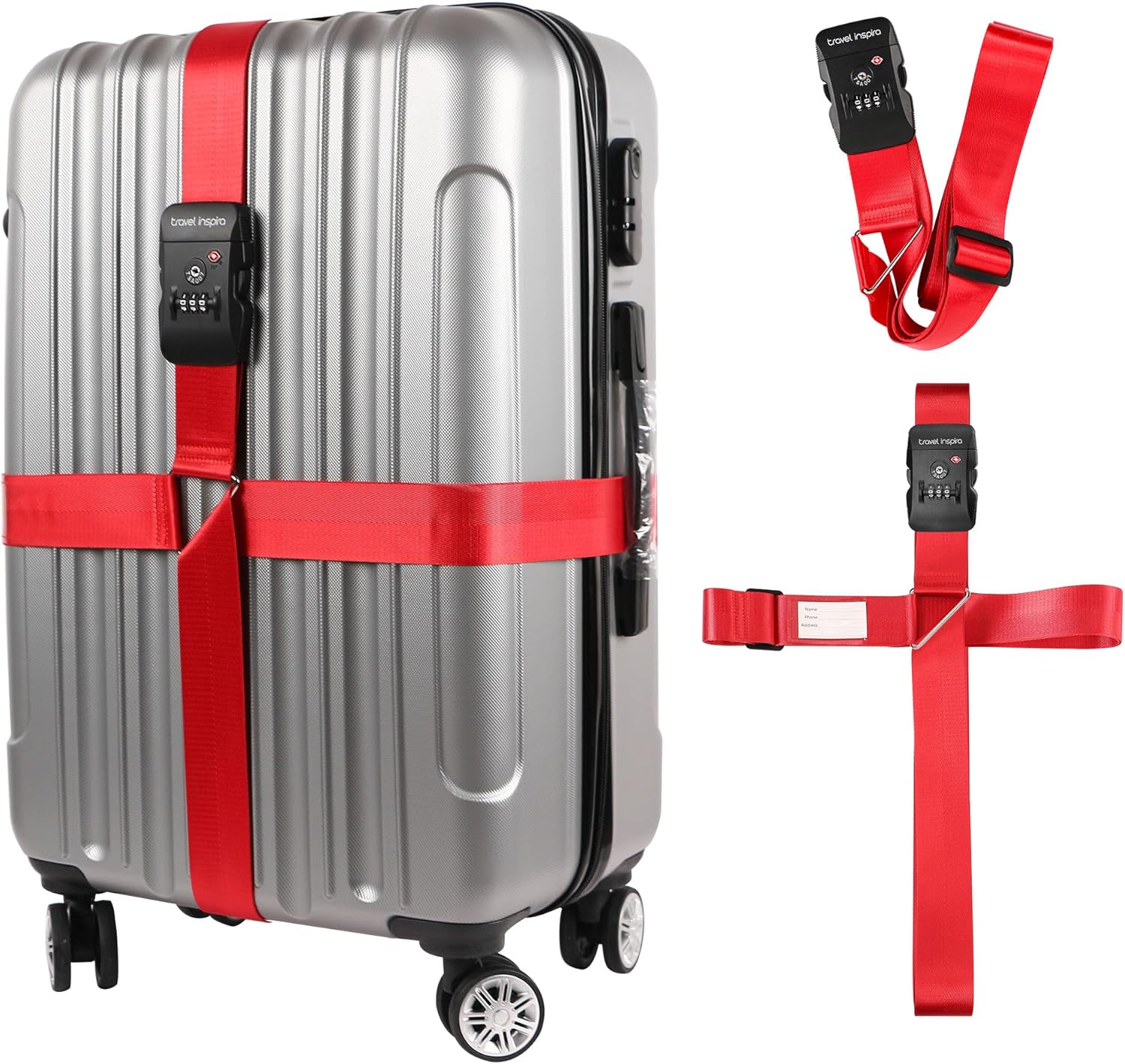 Travel Inspira Luggage Straps TSA Approved Suitcase Belt Adjustable Length 3-Dia...