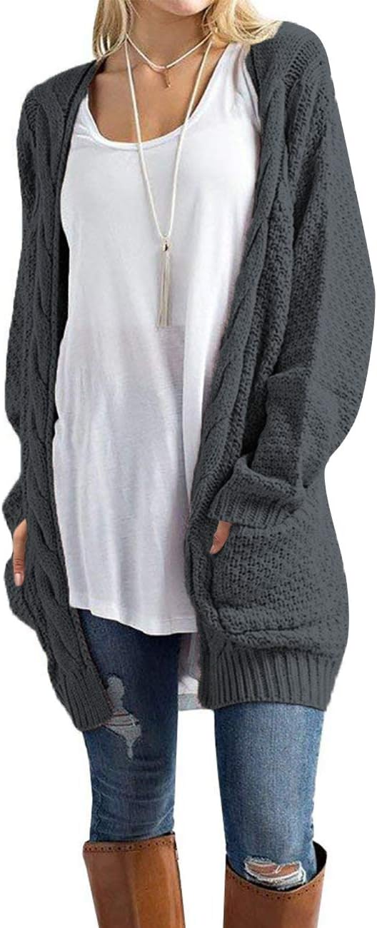 Traleubie Women's Open Front Long Sleeve Boho Boyfriend Knit Chunky Cardigan Swe...