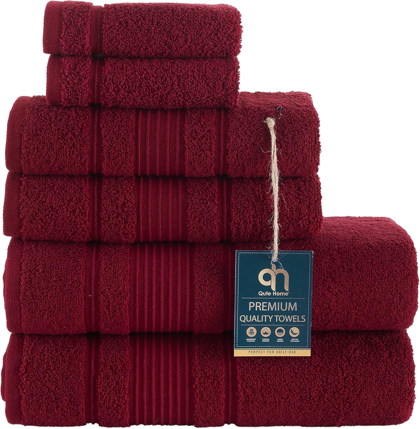 Qute Home 6-Piece Bath Towels Set, 100% Turkish Cotton Premium Quality Bathroom...