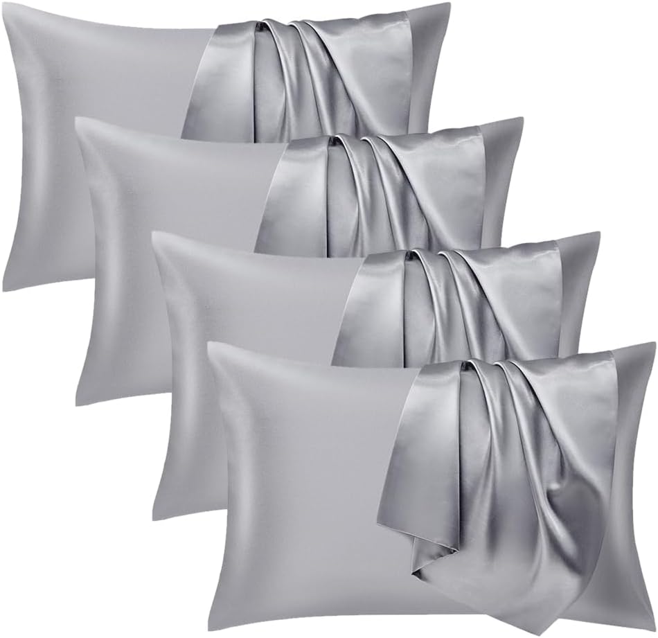 Seiwohl Satin Pillowcase Soft as Silk Pillowcases for Hair and Skin Grey Pillow...