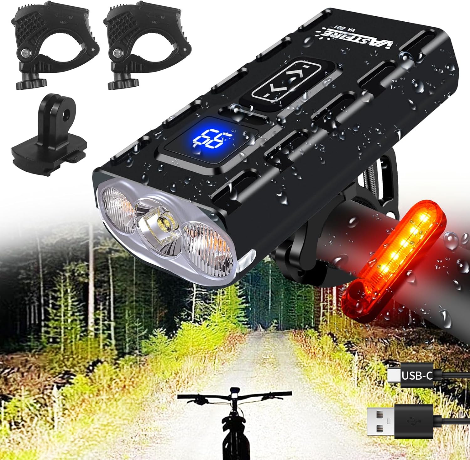 Bike Lights for Night Riding Aluminum Mounts Waterproof Bike Light Front and Bac...