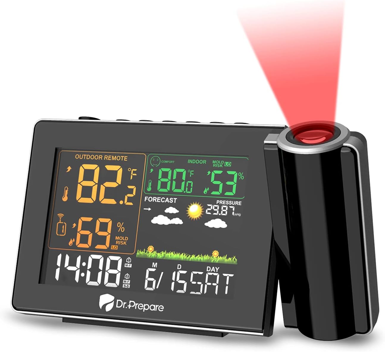 DR.PREPARE Projection Alarm Clock, Adjustable Projection Focus, Wireless Indoor...
