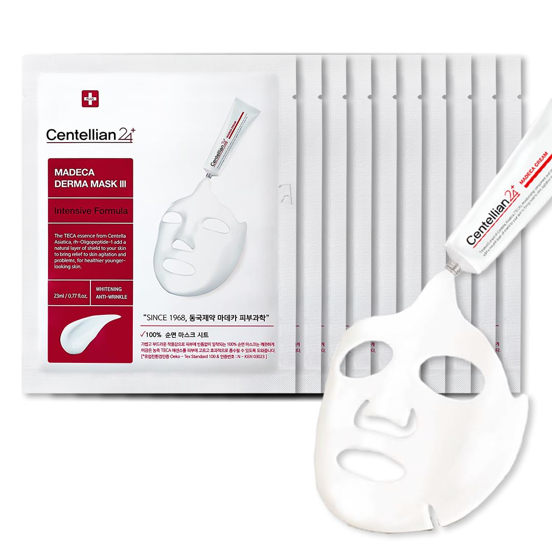 CENTELLIAN 24 Madeca Derma Face Mask (Intensive, 10pc) - Soothing Cotton Sheet M...