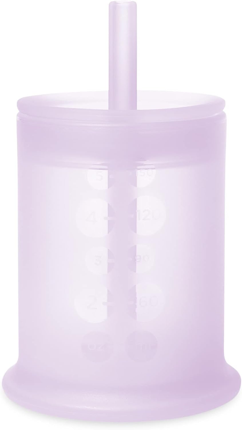 Olababy Silicone Training Cup with Straw Lid | Babies Water Drinking Cup | 6+ Mo...