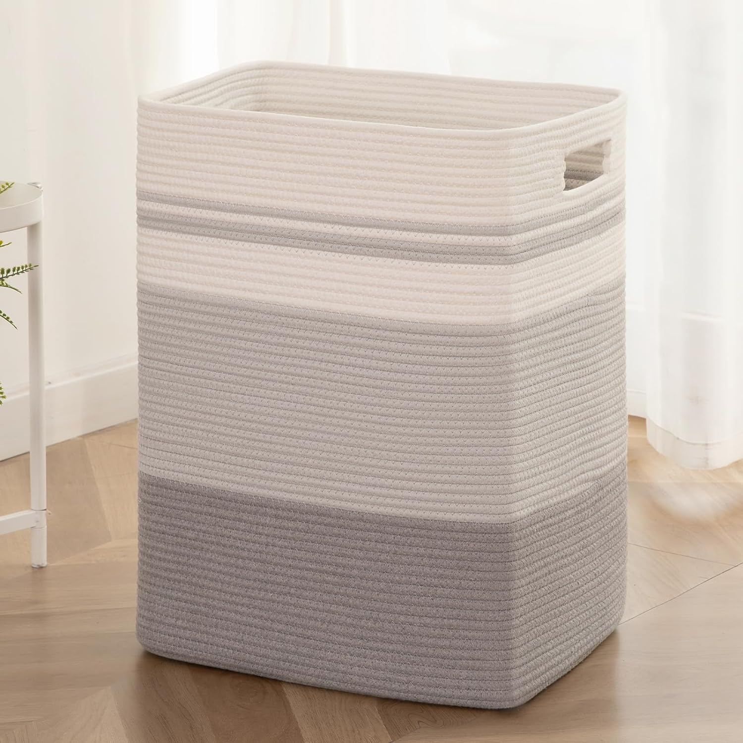 OIAHOMY Rectangle Laundry Basket, Large Laundry Hamper with Handles, Cotton Blan...