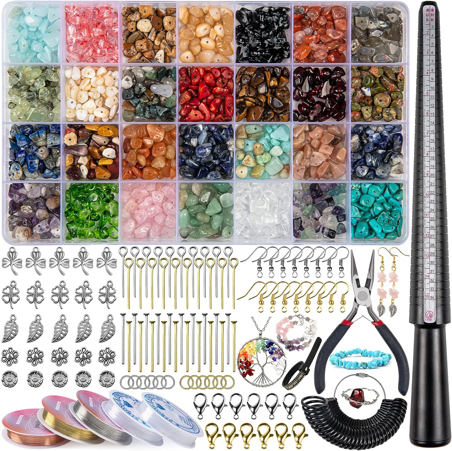 HONGTEYA 28 Colors Crystal Jewellery Making Kit with 1630 Pcs Crystal Gemstone B...