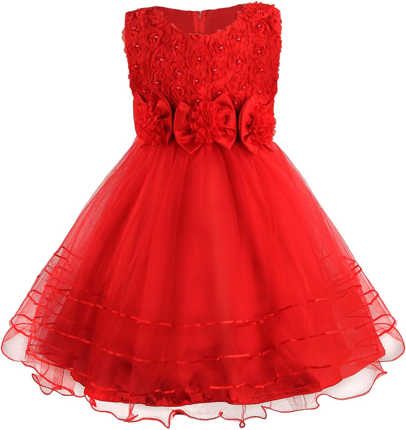 Discoball Girls Princess Dress, Special Rose Flower Bow Tie Party Dress, Elegant...