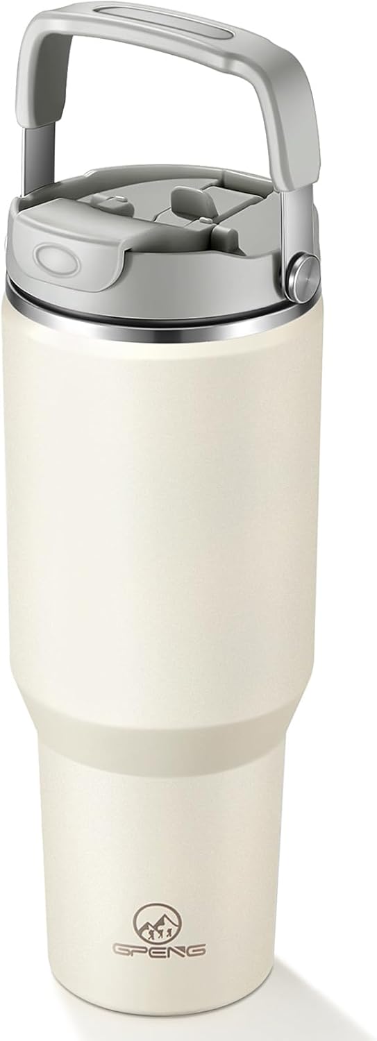 Gpeng 30 oz Tumbler with Handle, Water Bottles with Straw Lid, Insulated Stainle...