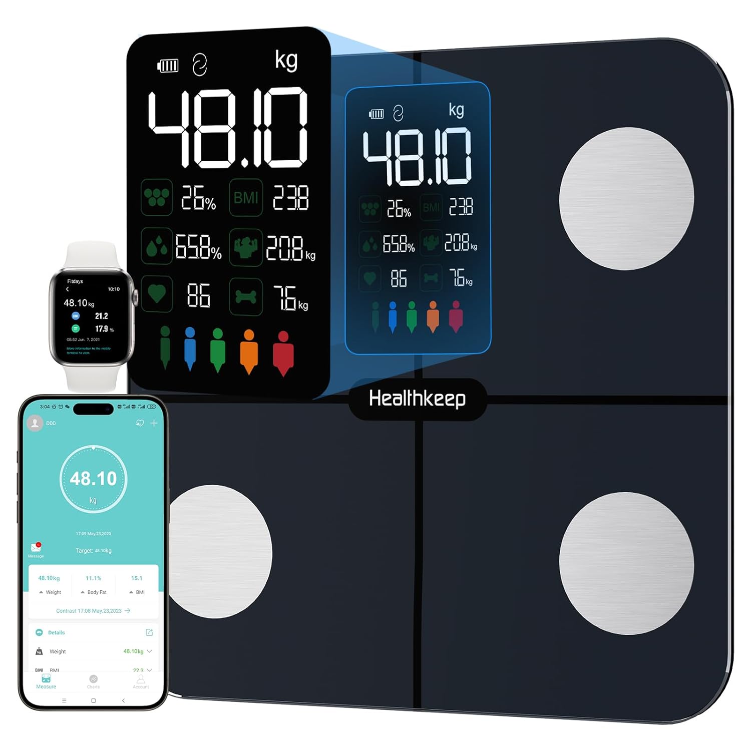 Healthkeep Smart Body Fat Scale with Large VA Display 15 Body Composition Metric...