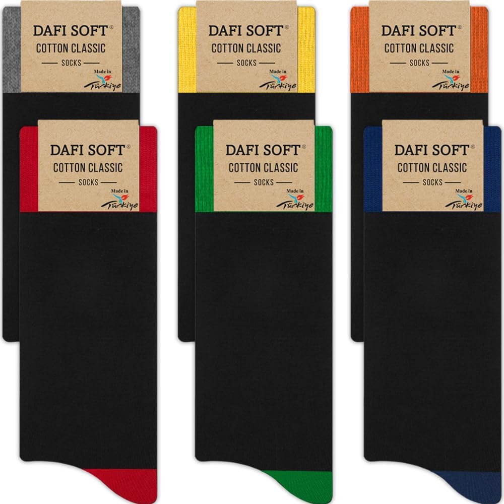 Dafi soft 6 Pairs Men's Cotton Socks, Comfortable, Made in Turkey 9-12 6 Pairs B...